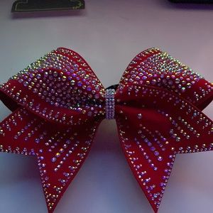 Red cheer bow brand now has hair bow and rhinestones